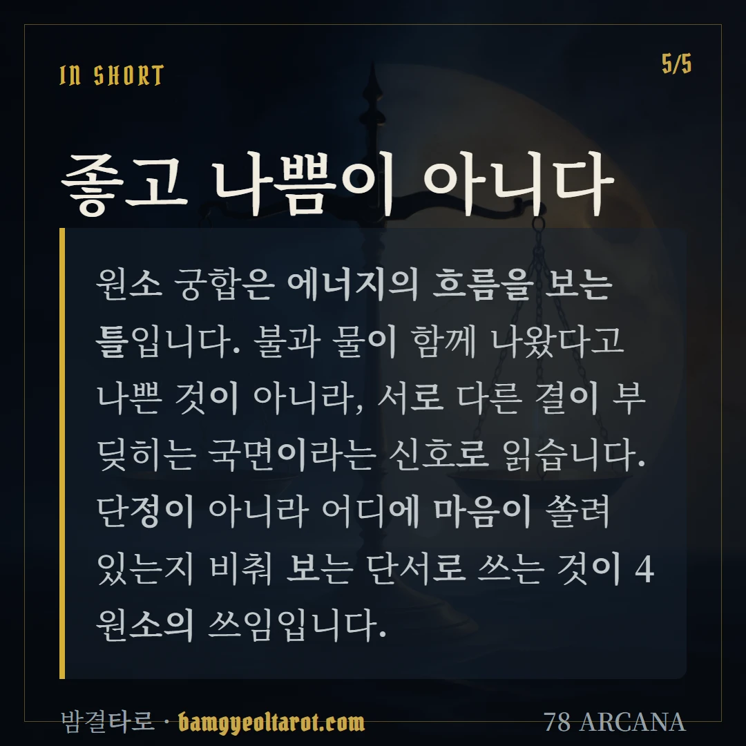 타로 4원소(불·물·공기·흙) 의미와 상징 한 줄 정리