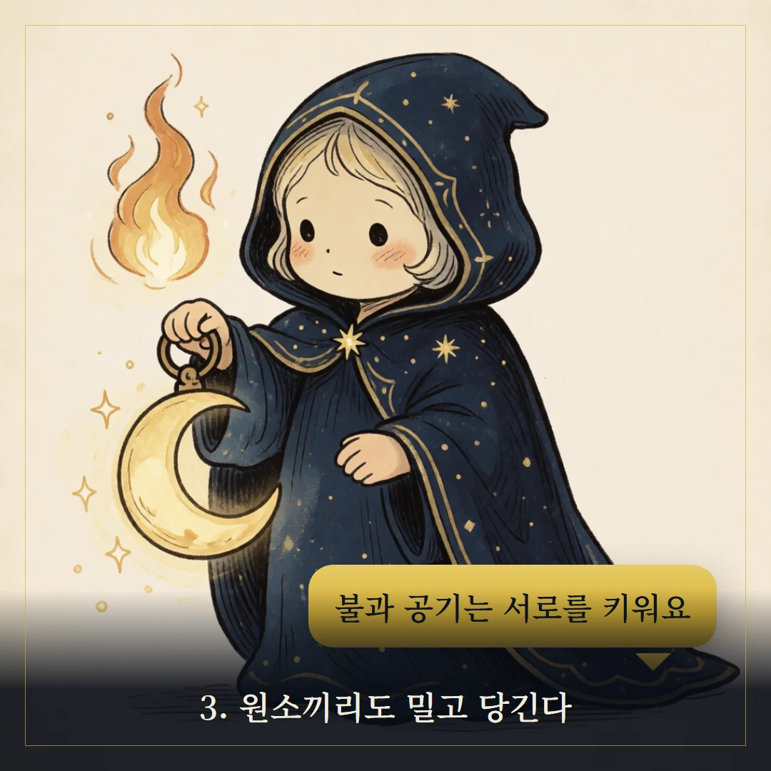 타로 4원소(불·물·공기·흙) 의미와 상징 웹툰 3컷