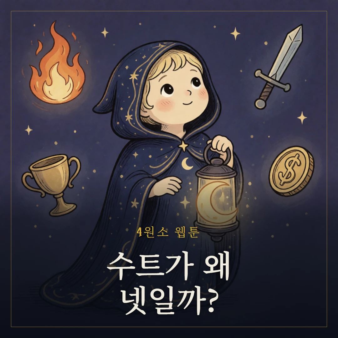 타로 4원소(불·물·공기·흙) 의미와 상징 웹툰 표지