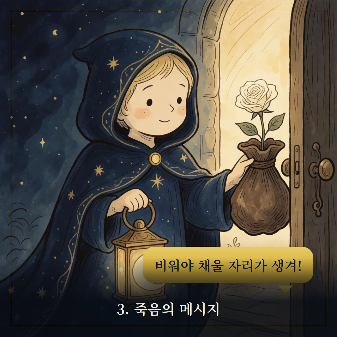 죽음(Death) 웹툰 3컷 — 카드의 메시지
