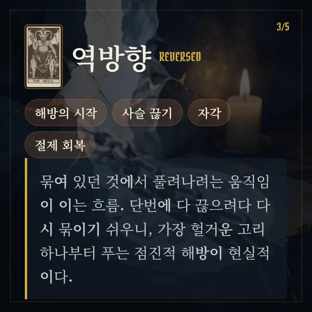 악마(The Devil) 역방향 키워드와 의미