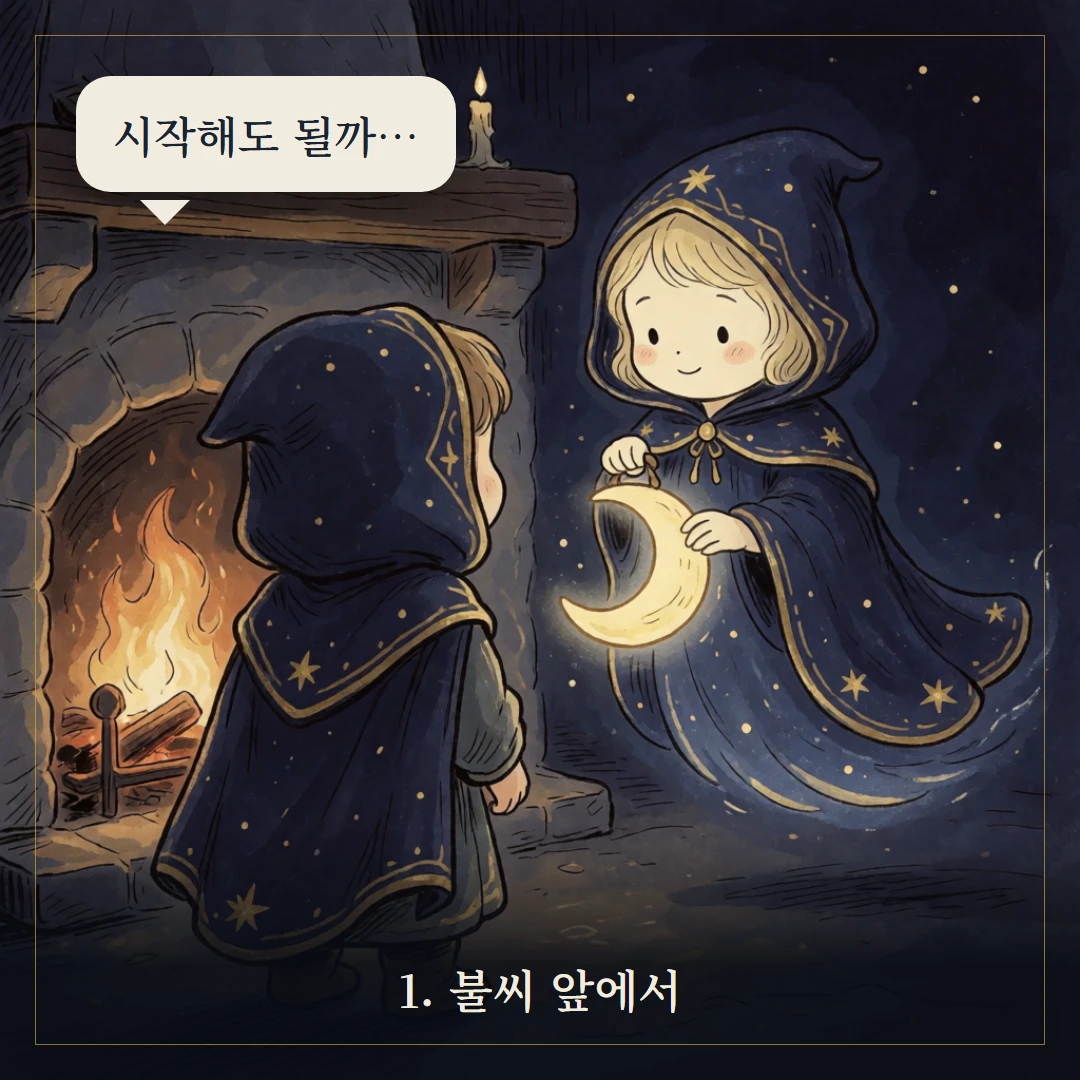 완드 에이스(Ace of Wands) 웹툰 1컷 — 갈림길 앞에서