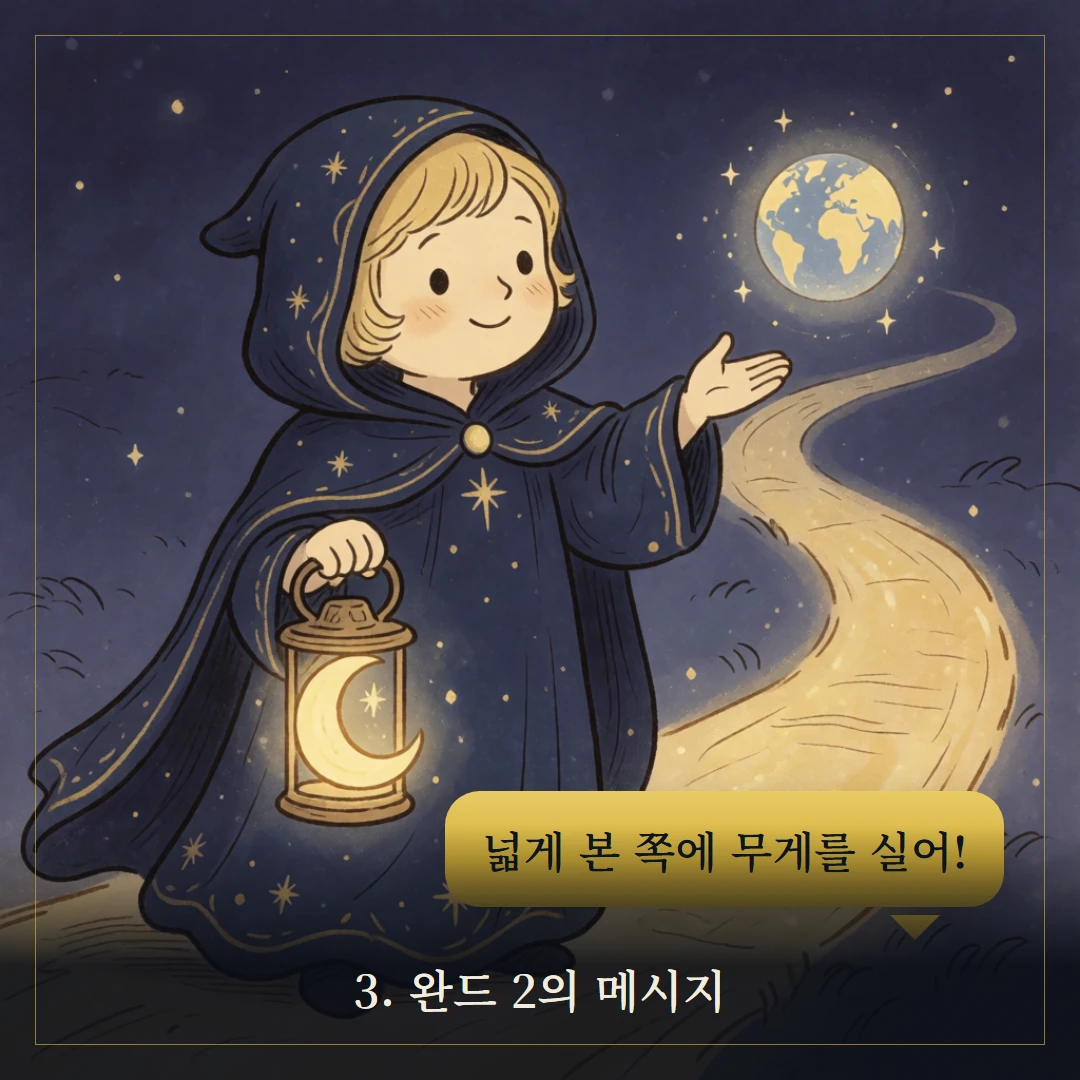 완드 2(Two of Wands) 웹툰 3컷 — 카드의 메시지
