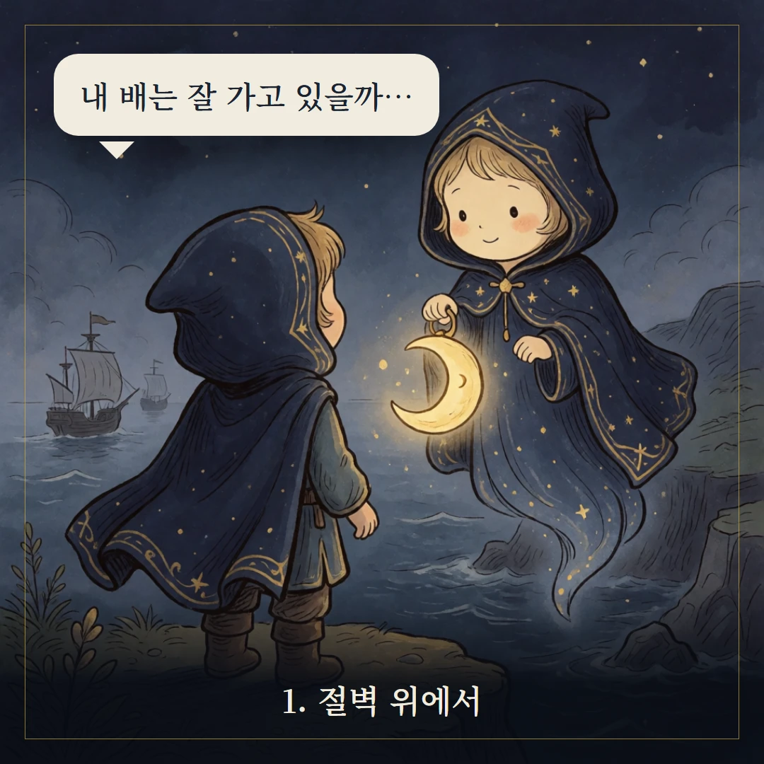 완드 3(Three of Wands) 웹툰 1컷 — 갈림길 앞에서