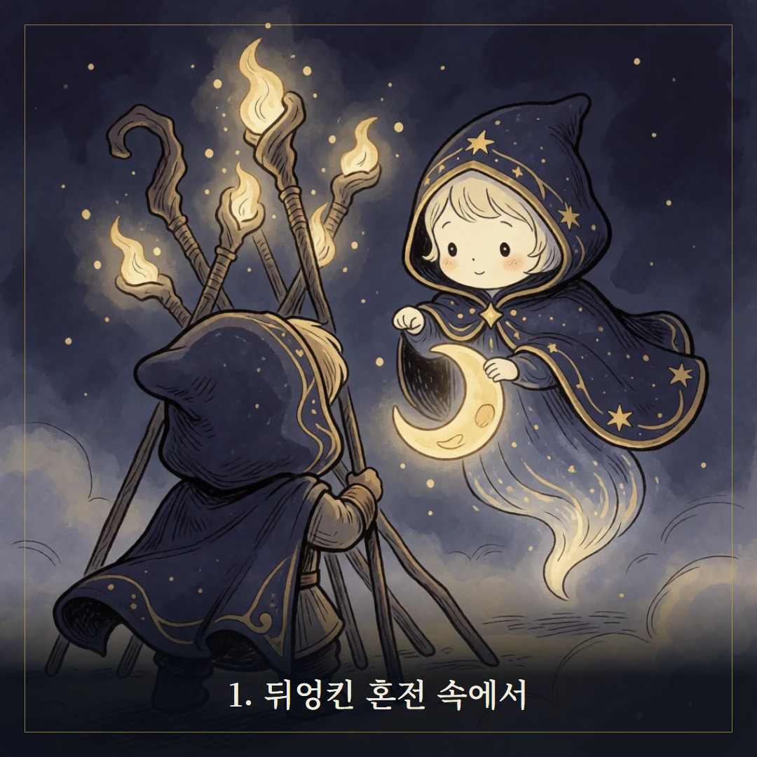 완드 5(Five of Wands) 웹툰 1컷 — 갈림길 앞에서