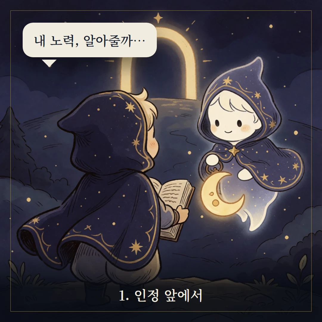 완드 6(Six of Wands) 웹툰 1컷 — 갈림길 앞에서